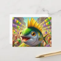 Funny Happy Mardi Gras Fish Postcard