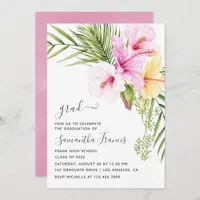 Watercolor Tropical Floral Beach Graduation Party  Invitation