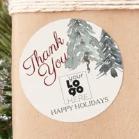 Custom Logo Happy Holidays Watercolor Pine Trees Classic Round Sticker