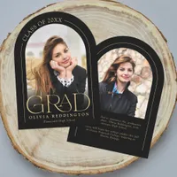 Modern Black Gold Arch 2 Photo Grad Announcement