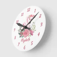 Personalized Pretty Pink Flamingo  Round Clock