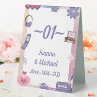 Y2K Pink Purple 2000s Retro Tech Geek Love Wedding Table Tent Sign