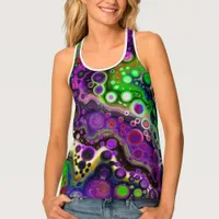 Purple, Lime Green and Black Marble Fluid Art  Tank Top