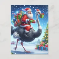 Santa and the Ostrich Festive Christmas Postcard