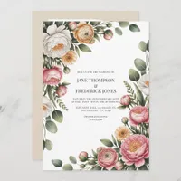 Sage, Blush and Light Tan Floral Wedding QR Code Invitation