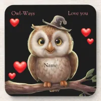 Cute little Funny Owl with love Hearts Beverage Coaster