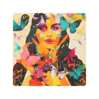 Woman and Butterflies Mixed Media Metal Print