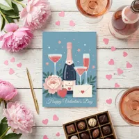 Pink Champagne Hearts Romantic Valentine's Day Holiday Card