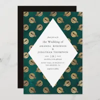 Vintage Grunge Teal and Gold Peacock Wedding Invitation