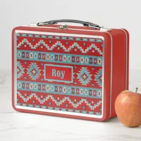 Southwest Mesas Turquoise & Red Metal Lunch Box