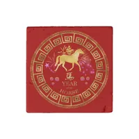 Chinese Zodiac Horse Red/Gold ID542 Stone Magnet