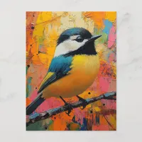 Cute Little Colorful Bird on Branch Postcard