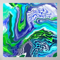 Blue and Lime Green Marble Swirls  Poster