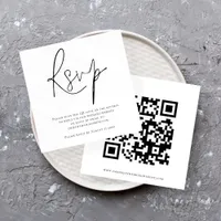 Script QR Code Wedding Black White RSVP Card