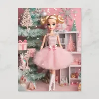 Blond Pastel Retro Christmas Doll Postcard