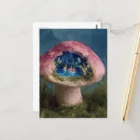 Surreal Swimming Pool in a Pink Mushroom Postcard