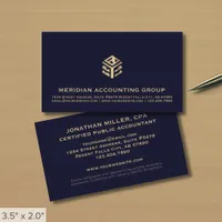 Professional Navy Blue Gold Logo Business Card