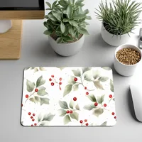 Holly and Berries Watercolor Style Mouse Pad