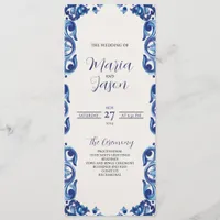 Mexican Blue Floral Elegant Flowers Fiesta Wedding Program