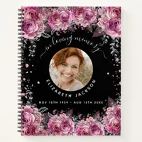 Memorial black pink florals photo funeral notebook