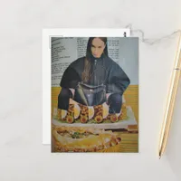 1970s Foods and a Modern Fashion Woman Collage Postcard