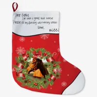 Horse Dear Santa YOUR PHOTO c Name Round Frame Red Large Christmas Stocking