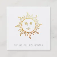 ~ Gold Foil Sun Face Vintage Spiritual Center  Square Business Card