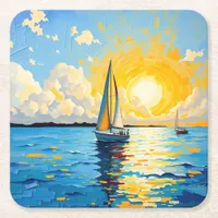 Sailboat at Sunset Square Paper Coaster