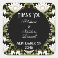 Elegant Black & White Floral Wedding: Calligraphy  Square Sticker