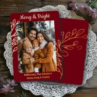 Gold Foil Foliage and Family Photo Christmas Foil Holiday Card