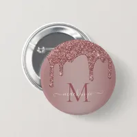 Rose Gold Sparkle Glitter Drips Monogram Button