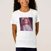 Personalized Beautiful Girl with Pink Flowers  T-Shirt