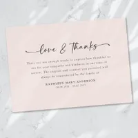 Blush Pink Simple Script Funeral Thank You Card