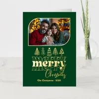 Regal Festive Hand Drawn Merry Christmas Photo Foil Holiday Card