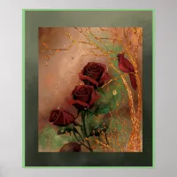 Red Roses with a bird  Poster