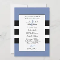 Blue and Black  Modern Stripe  Wedding Invitations