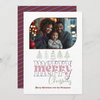 Frosted Berry Modern Retro Doodle Christmas Photo Holiday Card