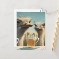 Silly Ostrich Teatime Postcard
