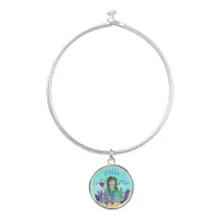 Pretty Turquoise and Purple Mermaid  Charm Bangle Bracelet