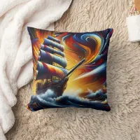 Vibrant Pirate Ship Sailing Through Turbulent Seas Throw Pillow