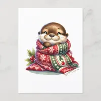 The Christmas Otter in a Scarf Postcard
