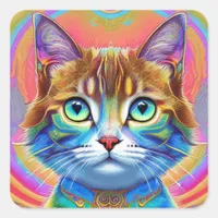 Whimsical Mystical Colorful Cat Square Sticker