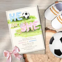 Watercolor Typography Soccer Wildflowers He or She Invitation