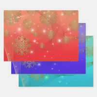 Glowing Red Blue Teal Winter Wonderland  Wrapping Paper Sheets