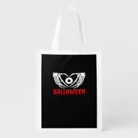 Eye Halloween - Skeleton Hands Heart Grocery Bag
