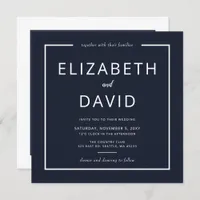 Navy and White Elegant Modern Minimalist Wedding Invitation