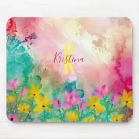 Romantic Floral Watercolor Landscape Personalized Mouse Pad