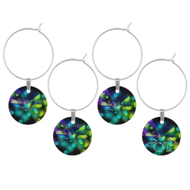 2024 new year with multicolor bubbles wine charm