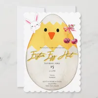 Yellow Chick Easter Egg Hunt Bunny Cherry Bow Invitation