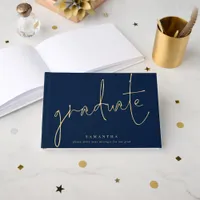 Minimalist Gold Script Graduate Graduation Navy Guest Book